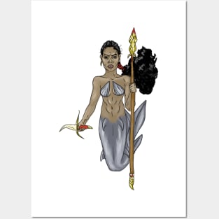 Black mermaid warriot Posters and Art